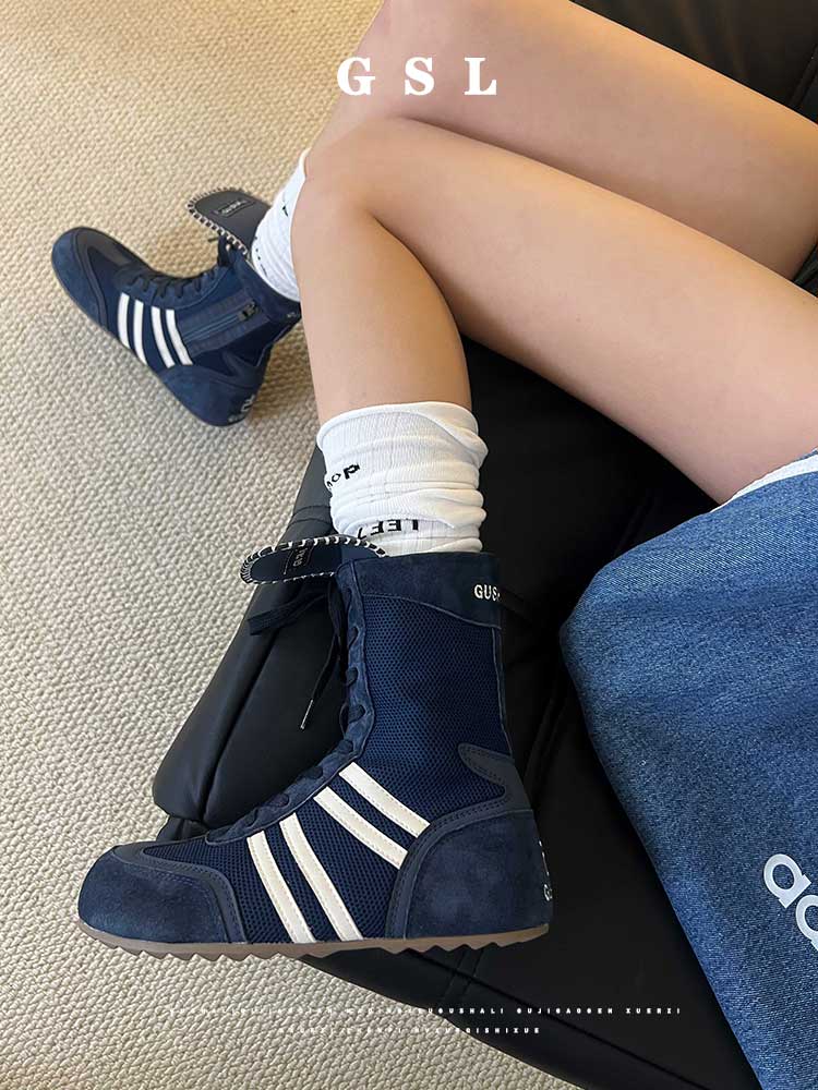 德训鞋女2025新款夏款蓝色鞋子真皮内增高休闲鞋透气阿甘运动鞋秋